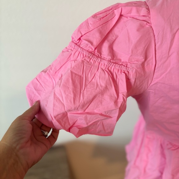 Womens &merci Pink Puff Sleeve Peplum Top - Picture 4 of 10